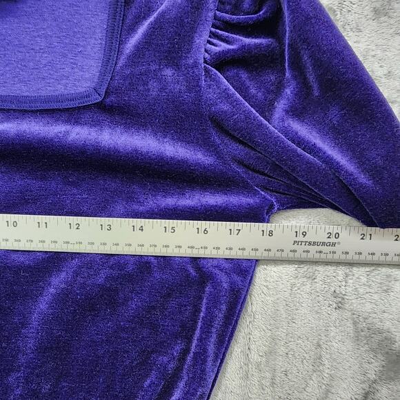 Vintage 70s 80s Organically Grown Sweater Womens M Purple Velvet Square Neck - Picture 4 of 6
